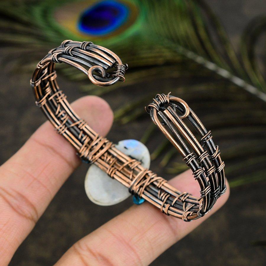 Brățară reglabilă din sârmă de cupru cu piatră prețioasă naturală curcubeu G1y79