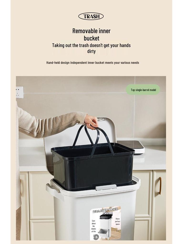 Kosz na śmieci kuchenny o dużej pojemności z pokrywą i pedałem, bez schylania się, segregacja suchych i mokrych odpadów, idealny do przechowywania odpadów spożywczych.