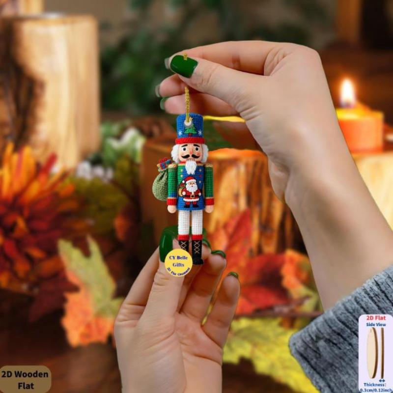 10Pcs Crocheted Nutcracker Ornaments With 2D Flat Wooden Base For Christmas Holiday Party Decoration