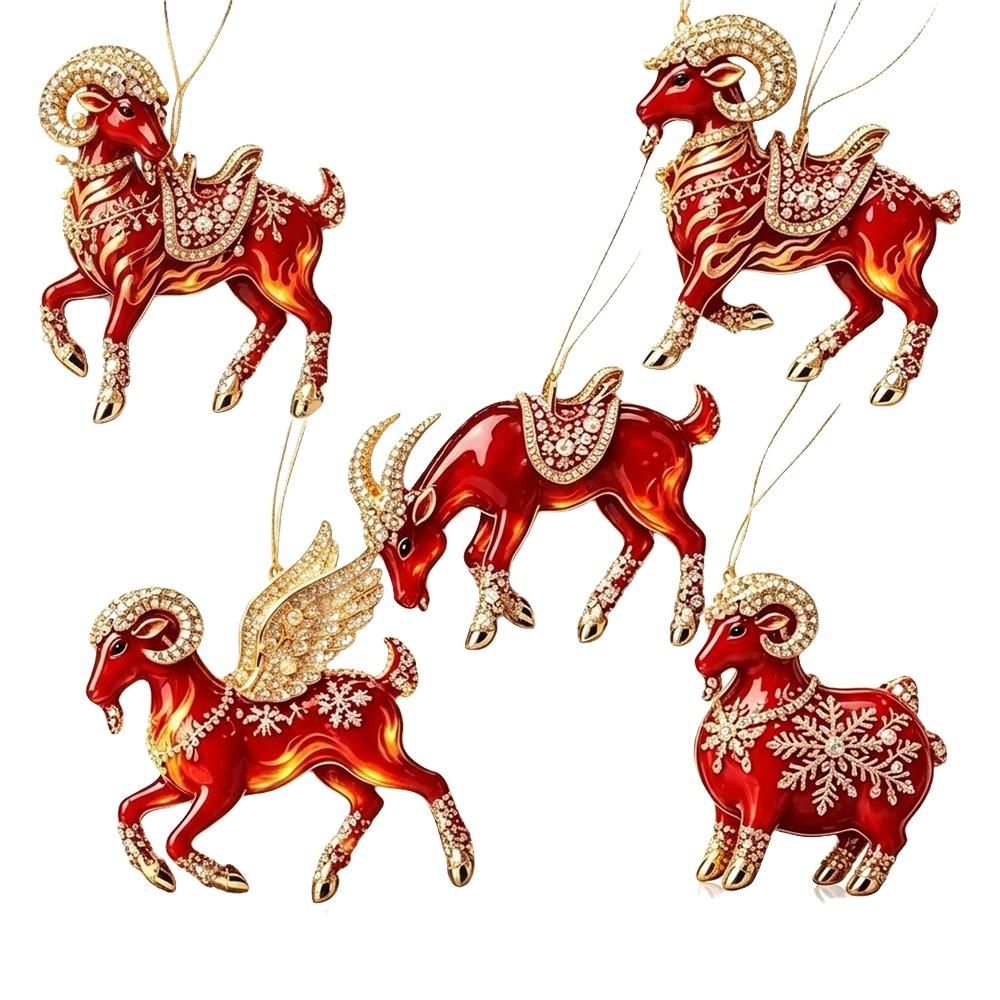 2D Flat Goat Pendant Shining Animal Hanging Decoration Zodiac Goat Souvenir  Holiday Party Decor