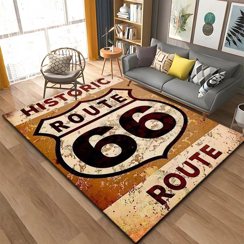 Historic Route 66 Carpet Mother Road Area Rug for Home Bathroom Living Room Table Bedroom Sofa Doormat Decor, Non-slip Floor Mat
