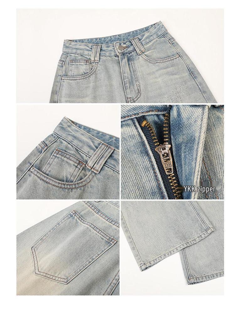 Women's Rhinestone Star Wide Leg Jeans - 2026 Spring/Autumn, Loose & Flattering Floor-Length Pants