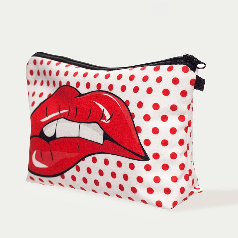 1pc Sexy Red Lips Polka Dot Pattern Printed Makeup Bag Perfect for Women Girls Travel And Vacation Storage Bag