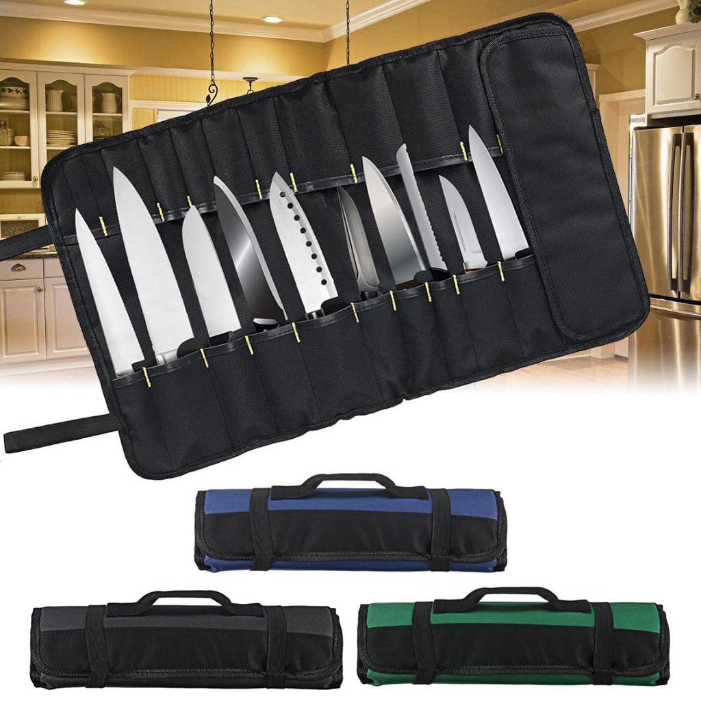 Chef Roll Bag Durable Carrier Zipper for Culinary Tools Storage Case with Many Slots, Handle, Strap