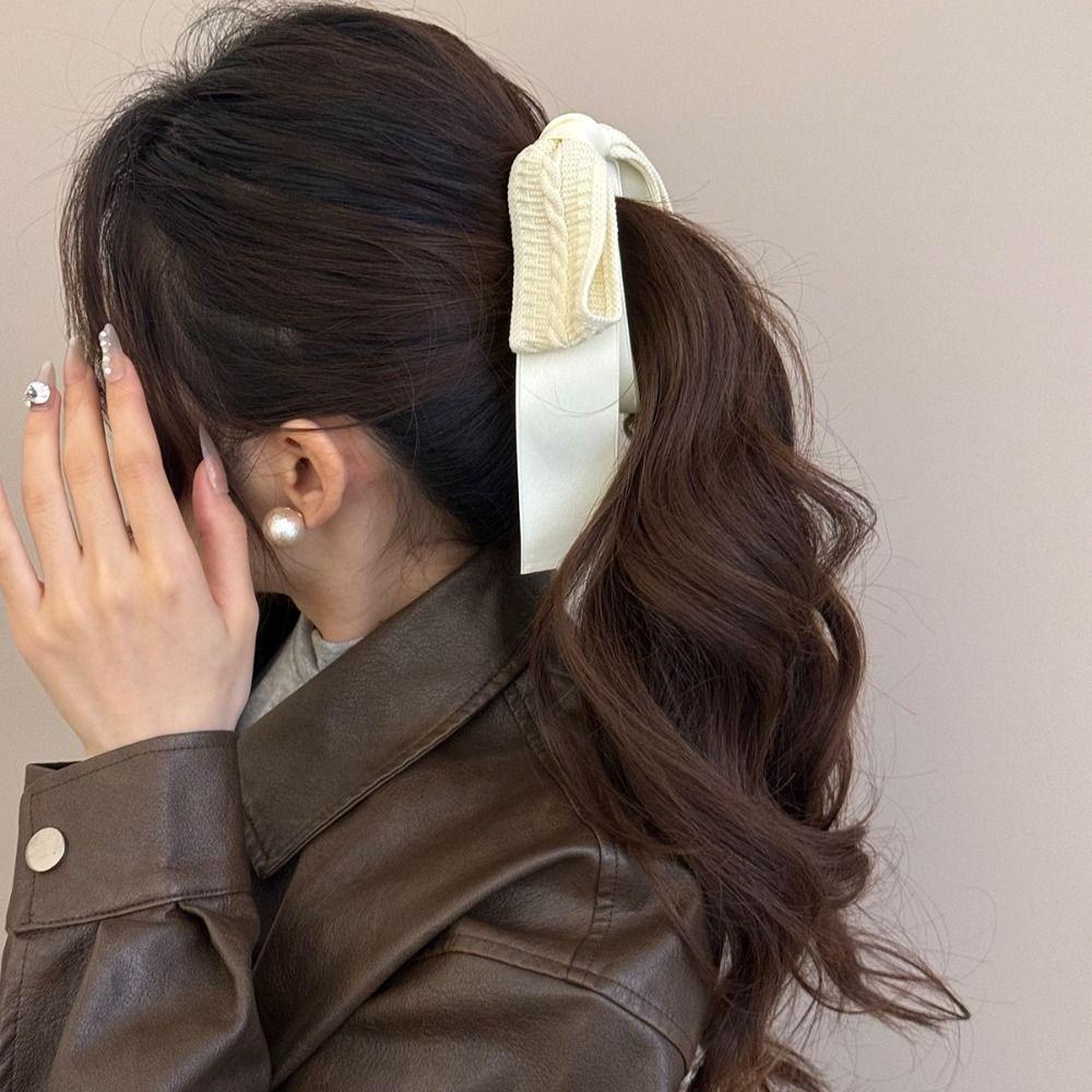 Large Size Bowknot Ribbon Hair Clip Fabric Hairpin Creative Vertical Clip  Female