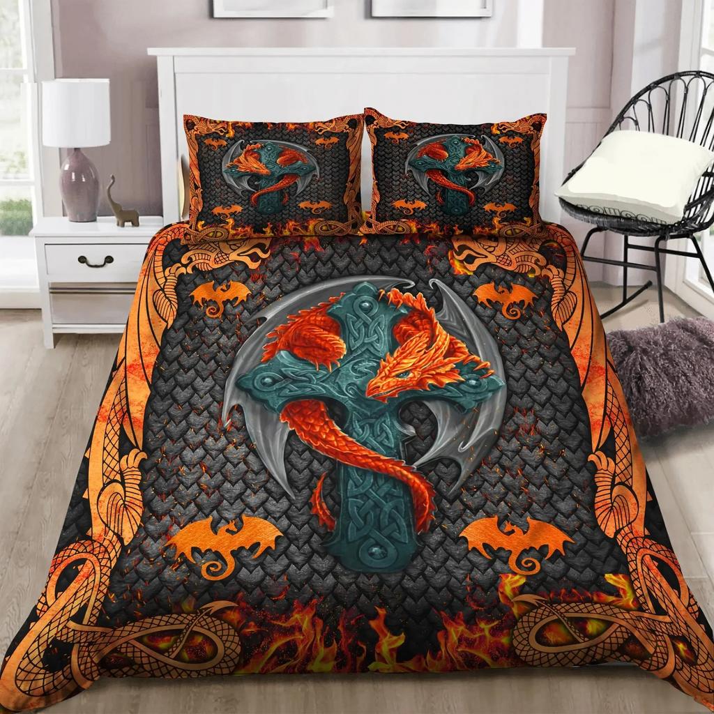 Dragon Printed Duvet Cover King Queen Western Magic Dragon Bedding Set Polyester Quilt Cover for Teen Adults