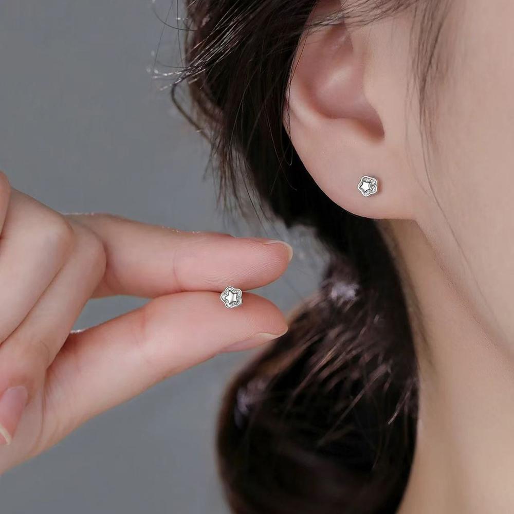 925 Silver Needle Zircon Flower Star Mini Stud Earrings For Women Classic Fine Jewelry Piercing Hole Light Accessories