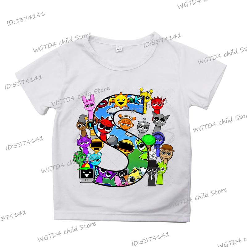 2025 Neue Sprunki Englischer Buchstabe ABCD.. Kinder T-Shirts Mode Incredibox Spiel T-Shirt Cartoon 26 Alphabet Jungen Mädchen Lustiges T-Shirt