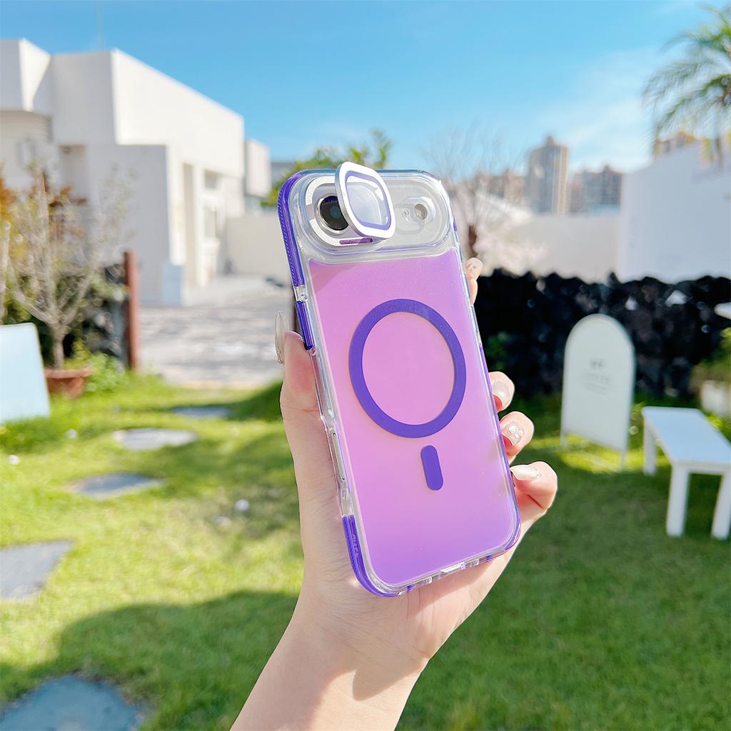 For iPhone Air Magnetic Case TPU Acrylic Phone Back Cover with Lens Film and Kickstand