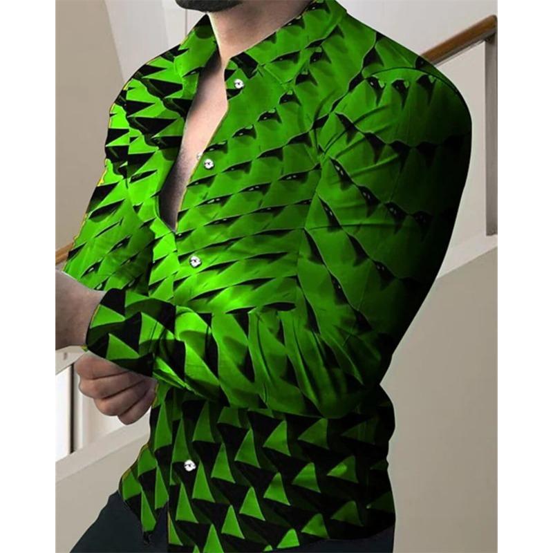 Men's Luxury Social Men's Shirts Lapel Button Shirts Casual Plaid Print Long Sleeve Tops Mens Club Prom Cardigan Tops