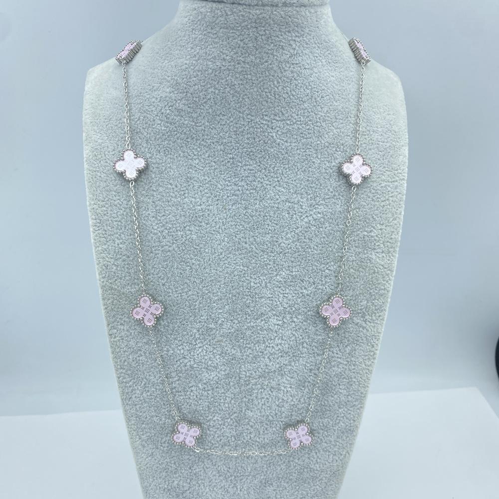13MM Titanium Steel Necklace 60+5CM 10 Flower Double Sided Star Pattern Shell Lucky Four Leaf Clover Necklace