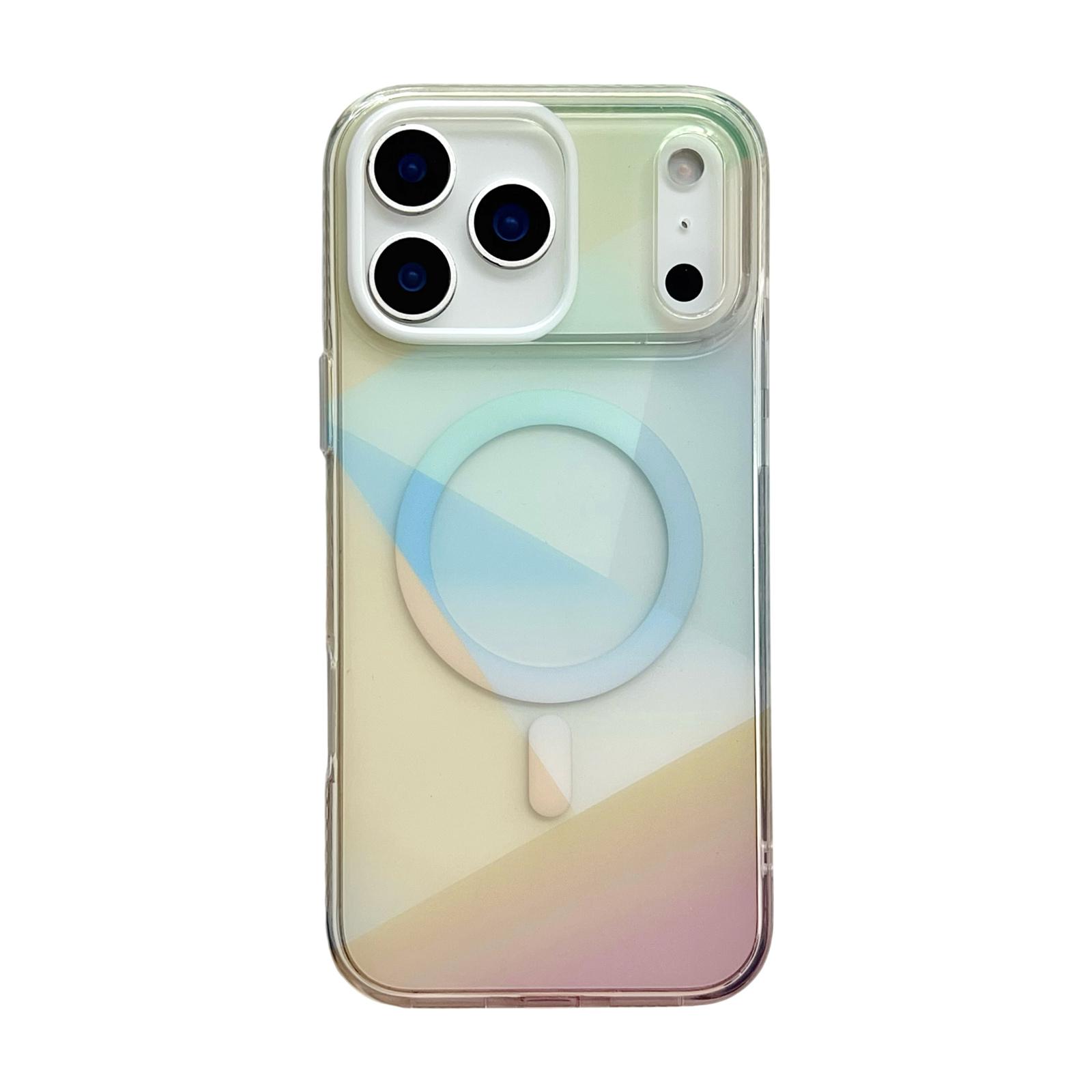 For iPhone 17 Pro Magnetic Case Drop-Resistant TPU PC Phone Cover IMD 4-Color Geometric Gradient Design
