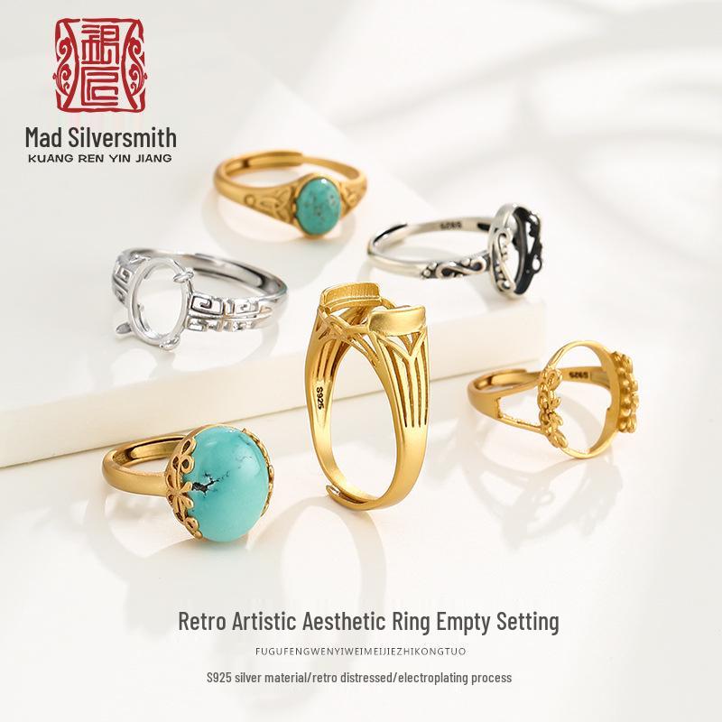 

S925 Silver Unisex Adjustable Ring with Amber, Turquoise, and Southern Red Agate