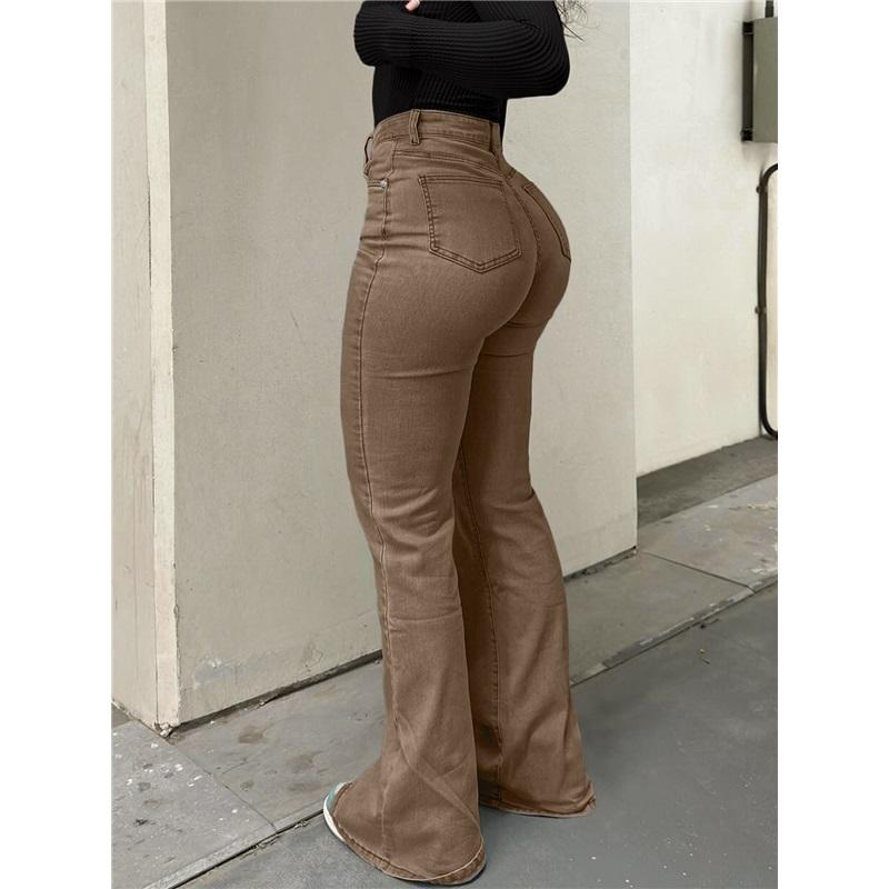 High Waist Schlagjeans für Damen Streetstyle Mode Stretchig Slim Fit mit Taschen Lässige Denim Hose