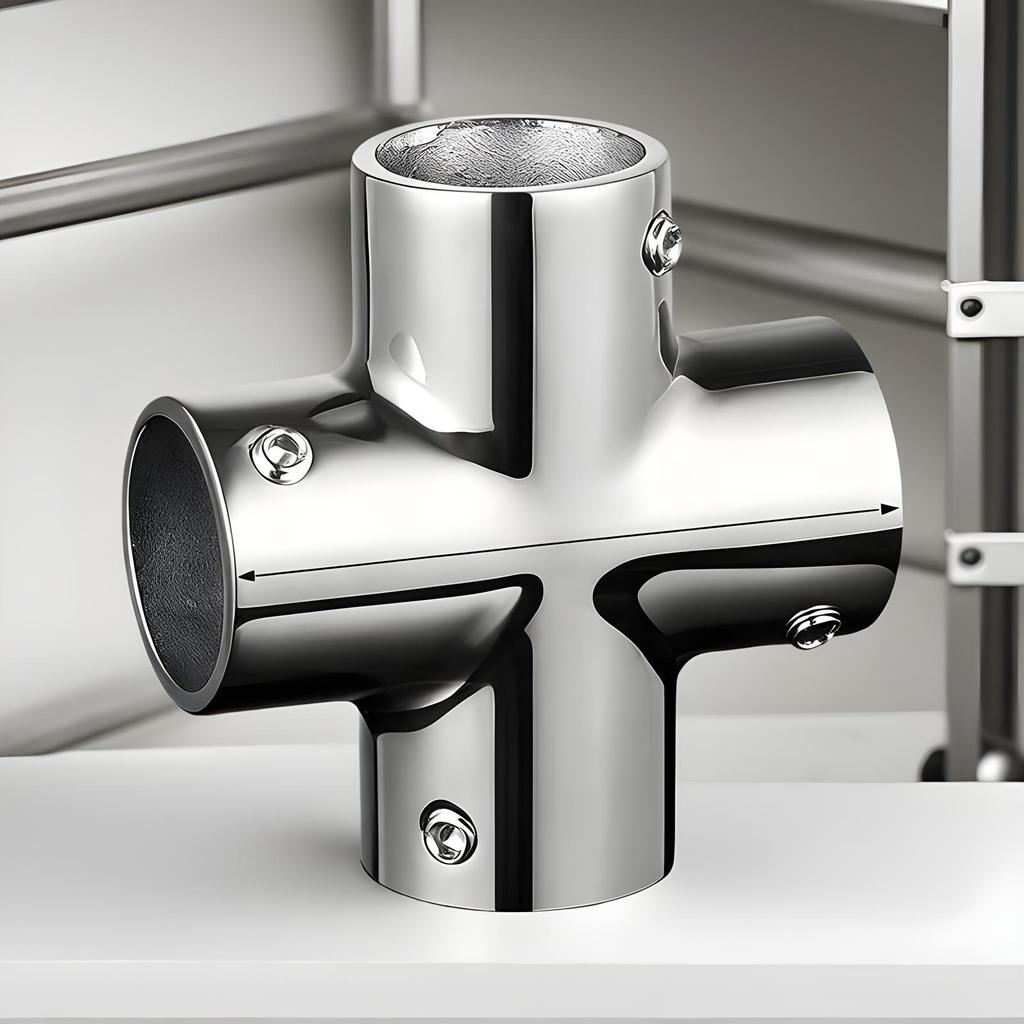 Boat Elbow 4-Way Pipe Fitting Connector Railing Hardware Stainless Steel Adapter Marine Hardware for Yachts Dock Decks Guardrail