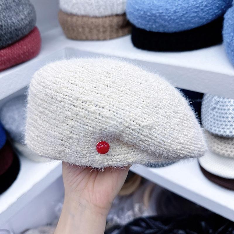 Autumn Winter New Korean Solid Color Retro Knitted Beret Women'S Daily Wear Commuting Travel Personality All-Match Painter Hat