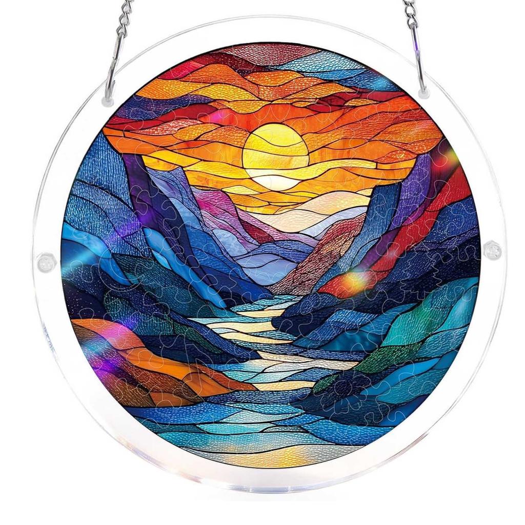 Stained Glass Acrylic Puzzle Suncatcher, DIY Hanging Ornament With Chain, Window Decor For Home & Garden