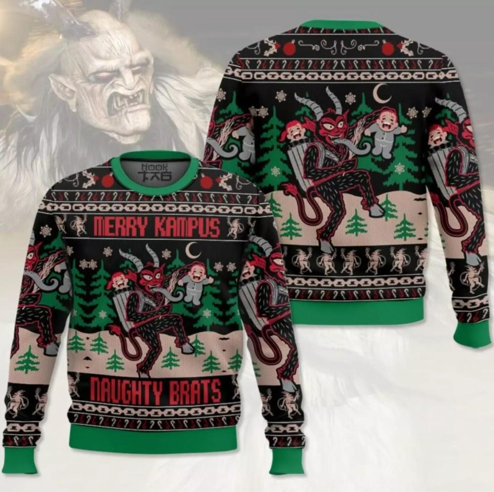 Merry Krampus Naughty Brats Christmas Ugly Sweater, Size Xs to 5XL Unisex T-Shirt M