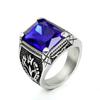 Vintage Big Green/Black/Red/Blue Color Stone Rings for Men Stainless Steel Fashion Punk Handmade Carved Tulip Ring Party Jewelry