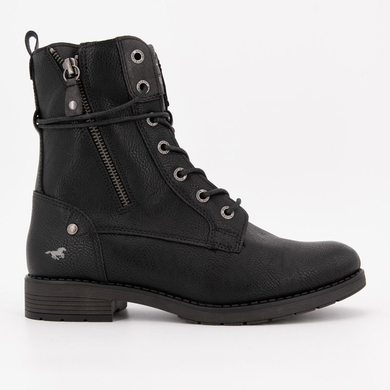 

Женские кожаные ботильоны на молнии со шнуровкой из зернистой кожи MUSTANG 38 чёрный