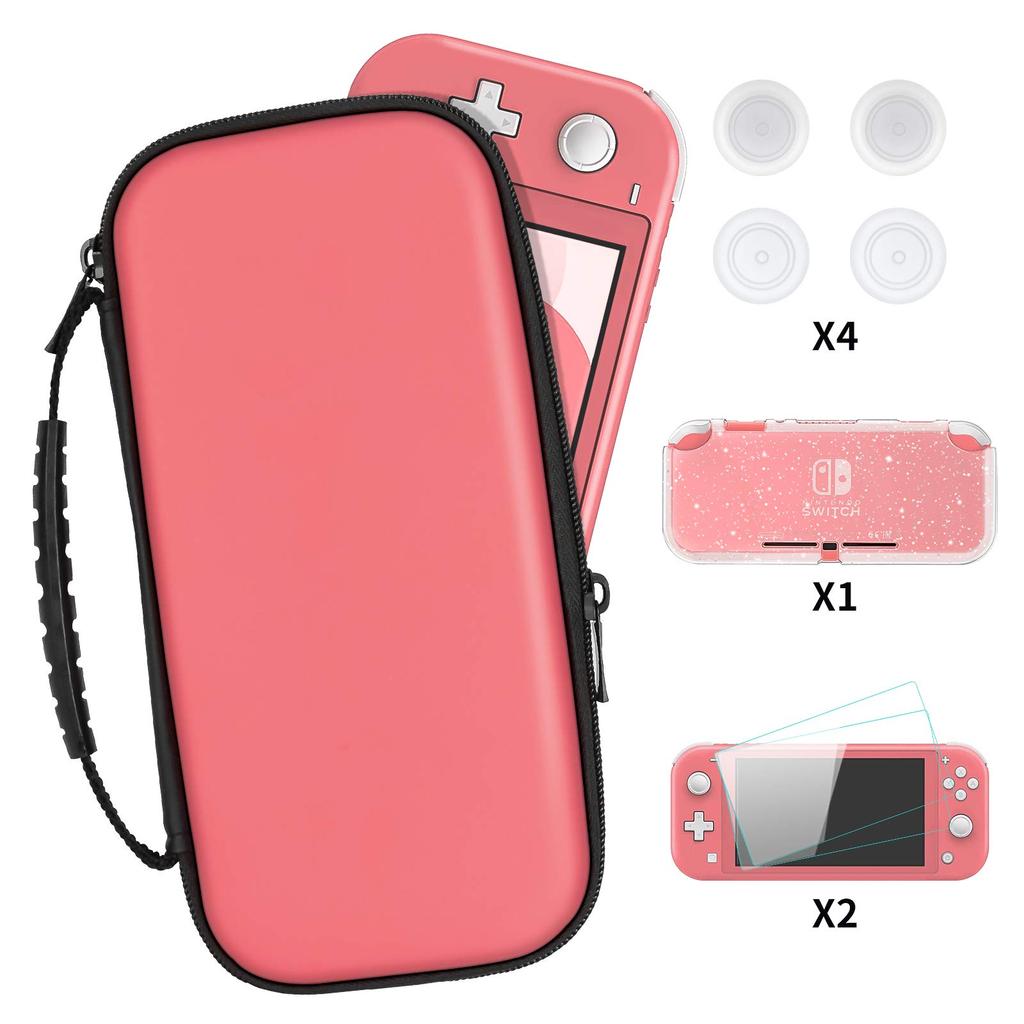 DLseego Nintendo Switch Lite Case Set Storage Bag Sparkly TPU Cover 2 Tempered Glass Screen Protectors 4 Thumb Cute EVA and Nylon Protective Case with