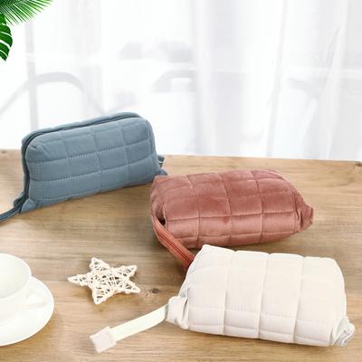 Pillow Shape Cosmetic Bag Multifunction Quilted Simple Pen Pouch Large Capacity Makeup Organizer Bag Cotton Makeup Storage Bag