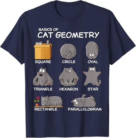 Basic Cat Geometry Back To School Graphic Design TShirt Funny Kitty Awesome Saying Tee Humor Kitten Lovers Novelty Gift Y2k Top