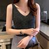 Korean Elegant Shiny Silk V-Neck Sleeveless Versatile Casual Knitted Vest For Women