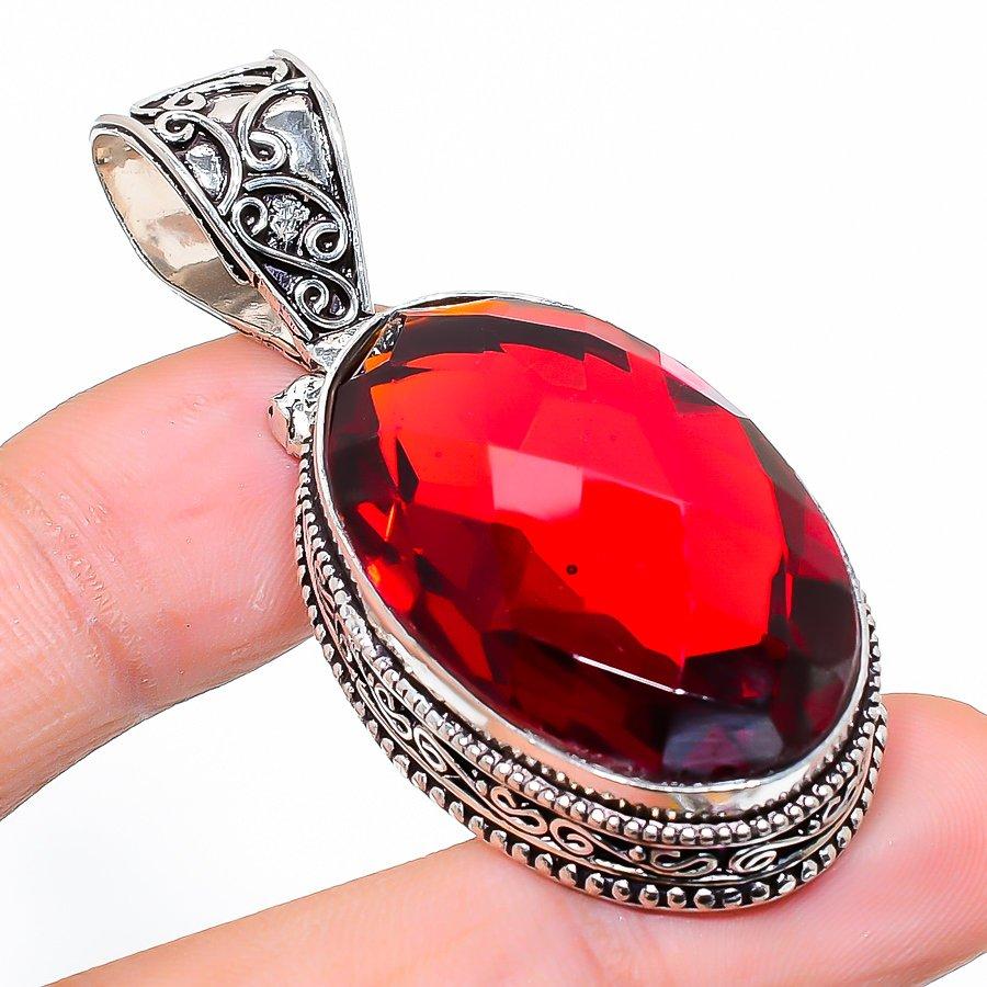 

Vintage Mozambique Garnet Gemstone Handmade Ethnic Jewelry Pendant 2.25 VR-3545