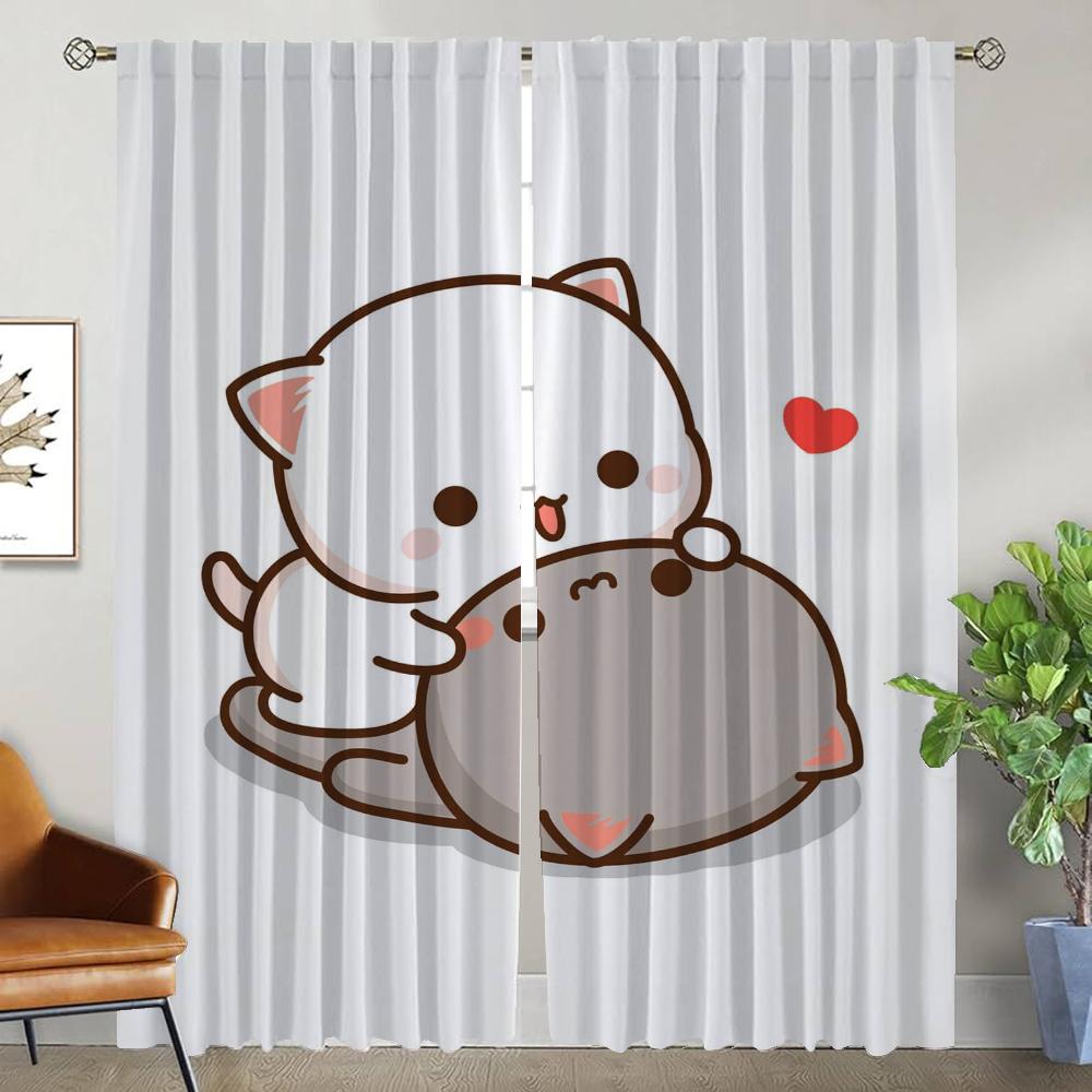 

Anti-mosquito Curtains 2 Pieces Peach Mochi Cat Partition Blackout Curtains for Living Room Curtain Shades Halloween Decoration W50xH70cmx2pcs-CL