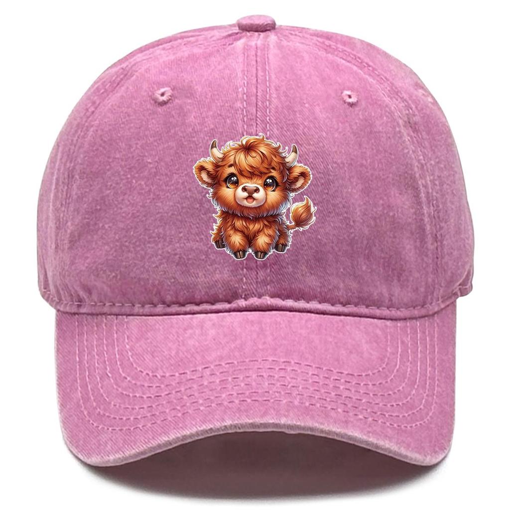 Baseballkappe mit Rinderdruck, Tier-Mesh-Kappe, verstellbarer Riemen, Used-Look, nicht dehnbarer Stoff, Passform, Snapback-Sonnenhut