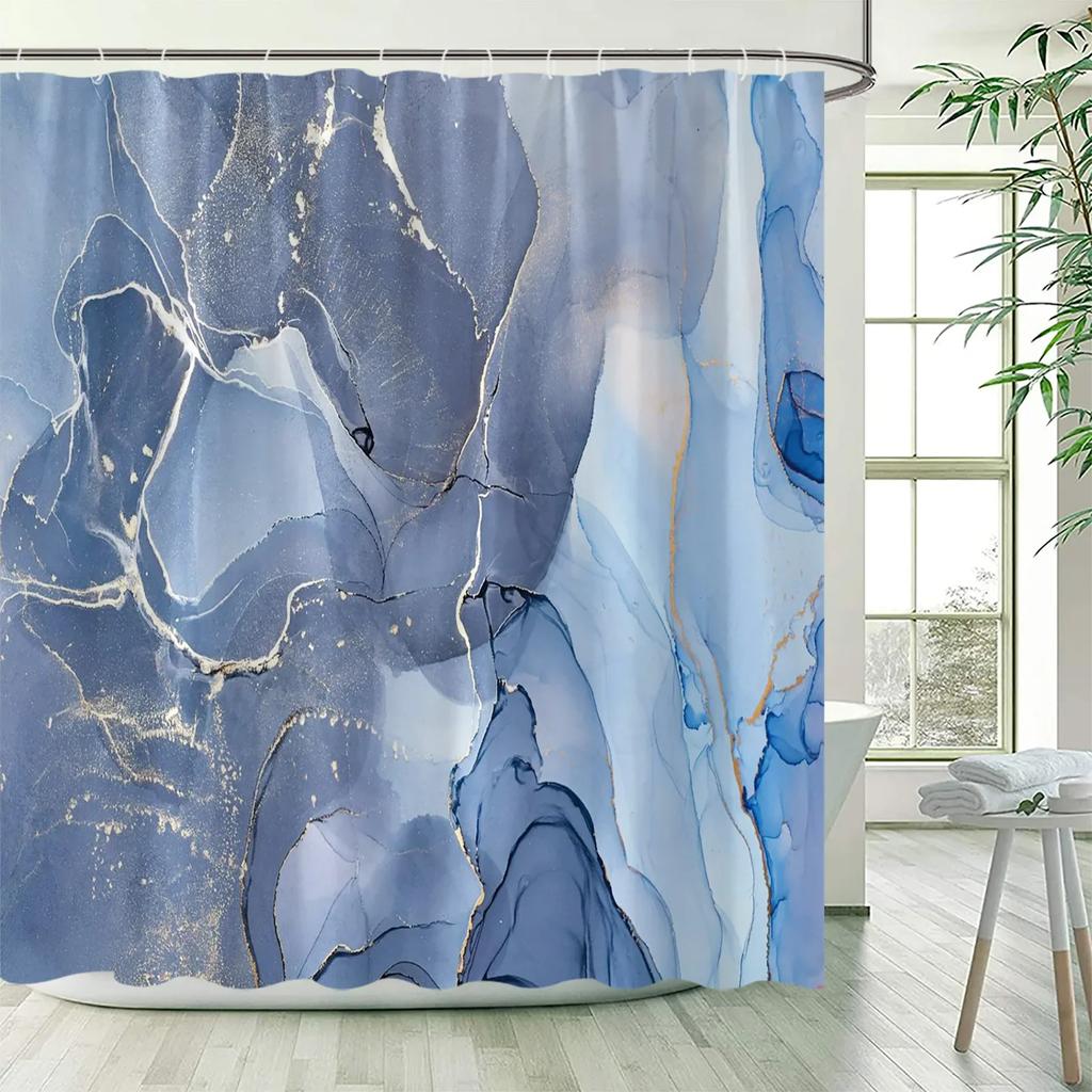 Purple Marble Shower Curtain Abstract Lavender Gold Fabric Bath Curtains Modern Ombre Watercolor Ink Art Home Bathroom Decor Set