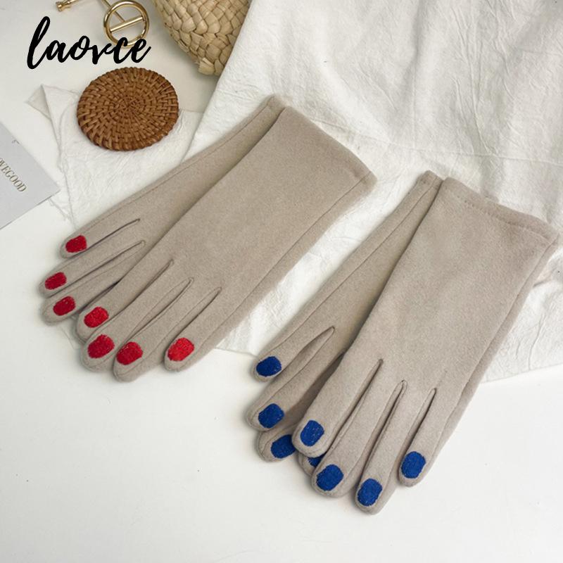 Fashion Nail Polish Gloves Grace Lady Winter Vintage Full Finger Glove Women Thick Driving Touch Screen Warm Mittens Female T124