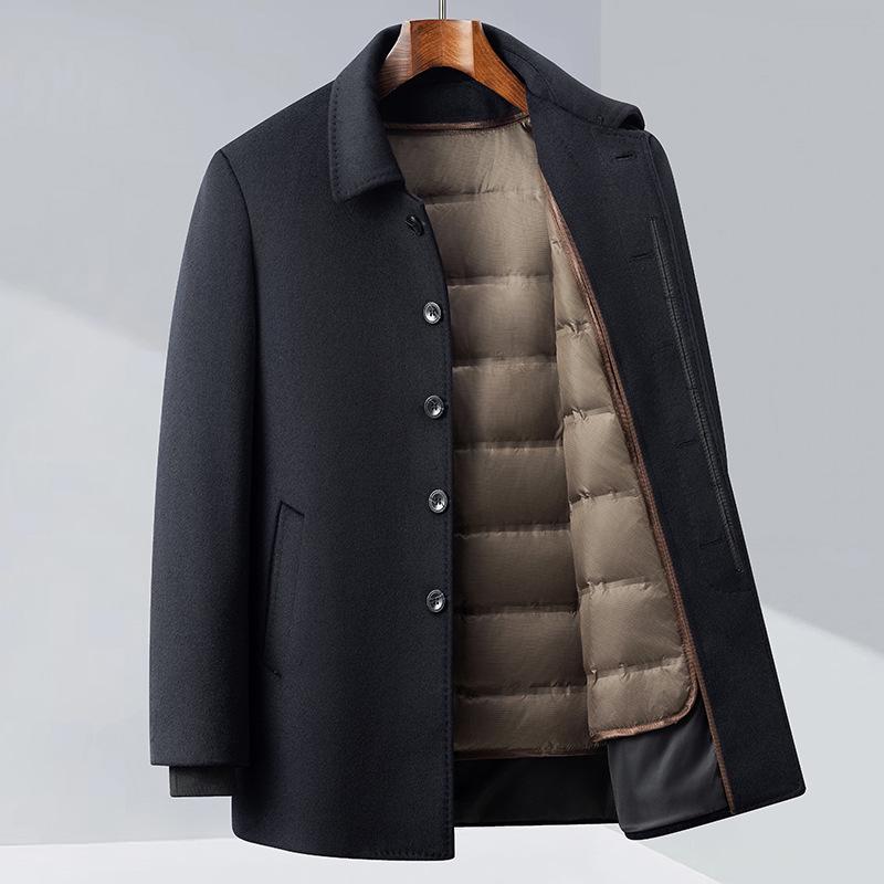

Men s Woolen Coat with Removable Liner - Casual & Business Winter Jacket for Middle-Aged 170 темно-синього кольору