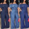 One Shoulder Sleeveless Jumpsuit For Women Fashion Denim Legs Pants Romper Elegant High Waist Jumpsuit