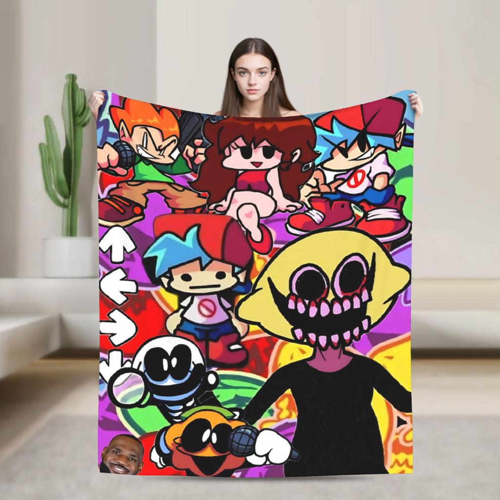 Blanket Decorative FNF Bad Time Trio Friday Night Funkin Throw Blanket  Flannel Bedspread For Home Decor Graphic Sofa Bed Cover