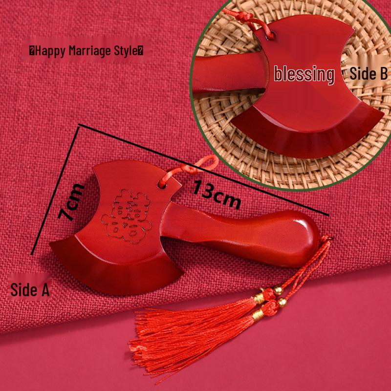 Peach Wood Deep Red Axe Pendant: Wedding Blessing for New Home & Bed-Pressing Ceremony