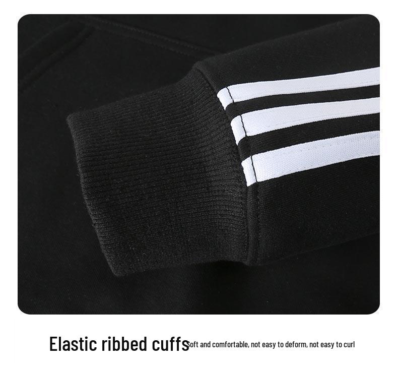 450g Trendy Unisex Cotton Terry Ollie Fleece Hooded Three-Stripe Patchwork Sweatshirt Jacket - Autumn/Winter Collection
