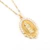 . Oval Necklace Women'S Vintage Court Style Versatile Diamond Virgin Mary Pendant Ornament