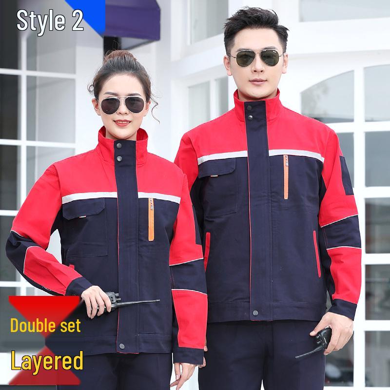 Men's Cotton Workwear Set: Durable Spring/Autumn Long Sleeve Uniform for Workshop and Repair with Printing.