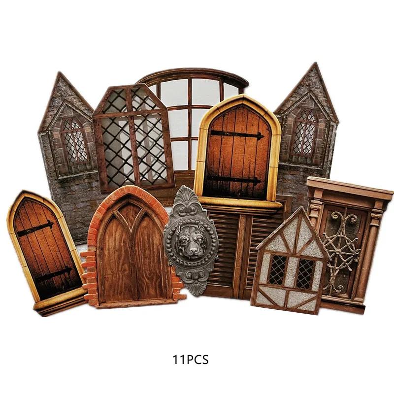Vintage Material Paper Wooden Door Thick Card Handmade DIY Scrapbooking Junk Journal Bottom Collage Album Decoration