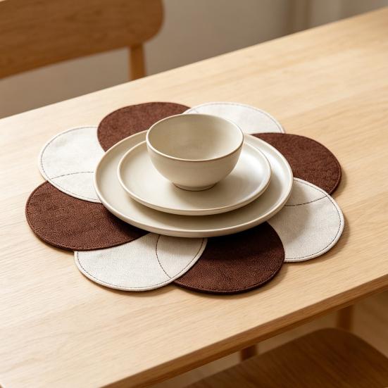 Yousheng Placemat Thermal Insulation Anti-Slip Scratch-Resistant Table Mat Petal Shape Imitation Linen Dinner Mat for Dining Room