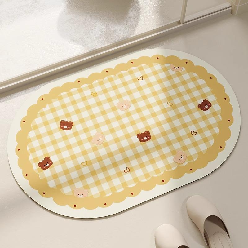 Bathroom Rug Absorbent Non-slip Floor Mat Diatomite Bath Toilet Area Foot Mats Pink Plaid Home Decor Quick Drying Carpet