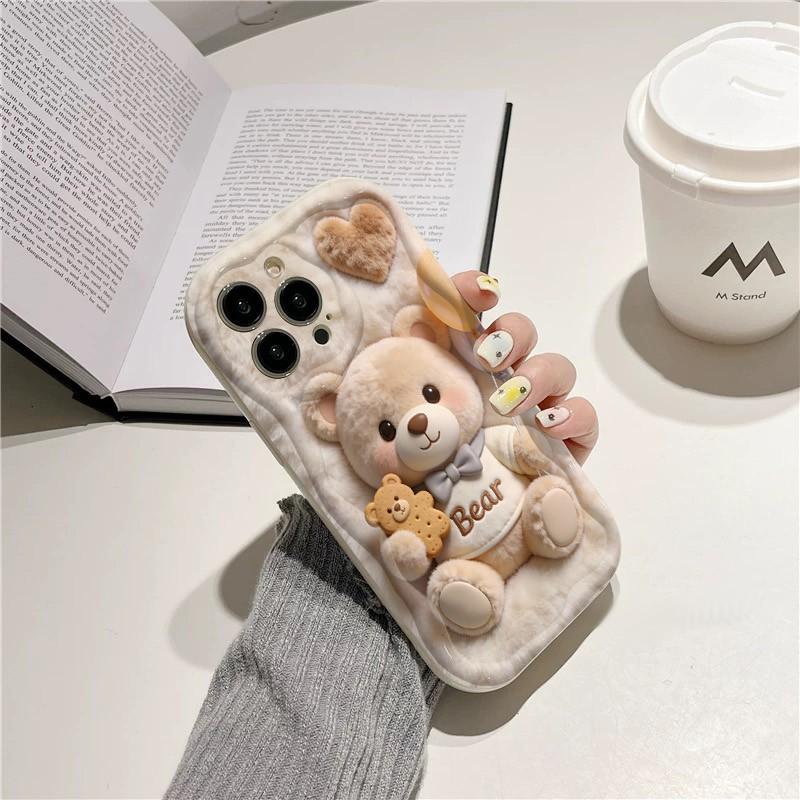 Cute Cookie Teddy Bear Pattern Silicone Phone Case For iPhone 17 Pro Max 16 15 14 13 12 11 XS X XR 14 15 Plus 16E 17 Air Cover