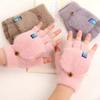Plush Fingerless Gloves Female Winter Soft Warm Student Women Flip Gloves Outdoor Writing Gloves Thickened Cold Protection