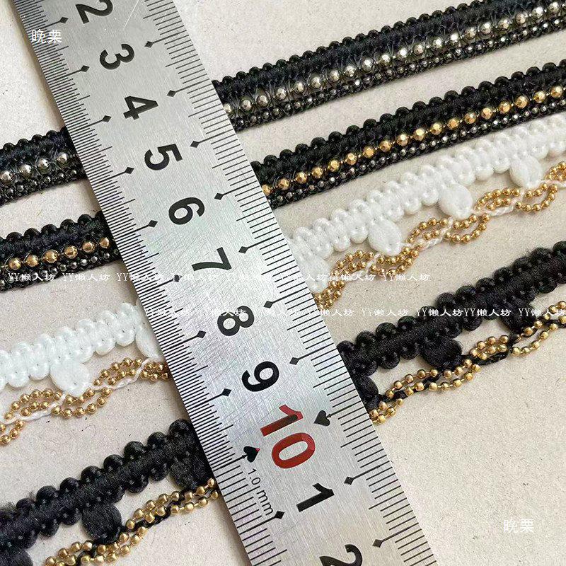 Bordure en Dentelle à Maillons Métalliques Noir et Or/Argent - 1 Mètre, Unilatérale, Fond Noir