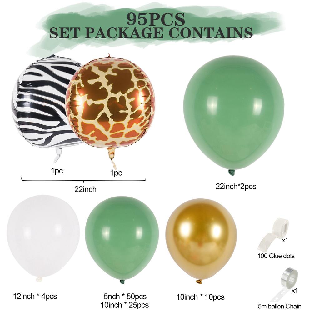Kit de arco de guirnalda de globos verdes con diseño de animales de safari en la jungla, decoración para fiesta de cumpleaños, globos de látex con diseño de animales para niños, baby shower