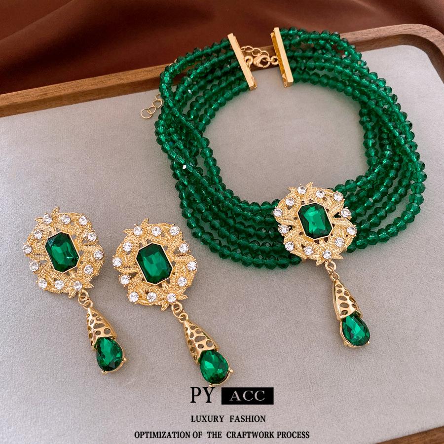 Diamond-encrusted Multi-layer Crystal Beaded Necklace European and American Retro Niche Collarbone Chain Light Luxury High-end Jewelry Set
