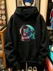 Men's Black Pullover Hoodie Retro Space Astronaut Cat Print Cotton Blend Loose Fit Street Style with Kangaroo Pocket Outdoor Sport