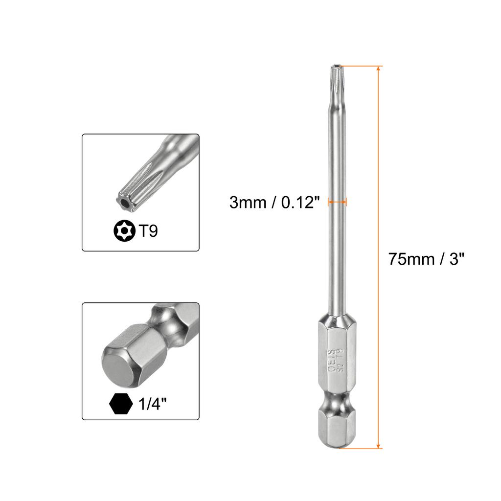 1/2pc Security Torx Bit 1/4" Hex Shank 3" Long T6/T7/T8/T9/T10/T15/T20/T25/T27/T30/T35/T40 Magnetic Screwdriver Torx Head w Hole